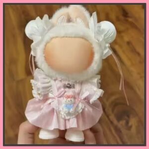 Labubu Cute Pink Dress with White Accents